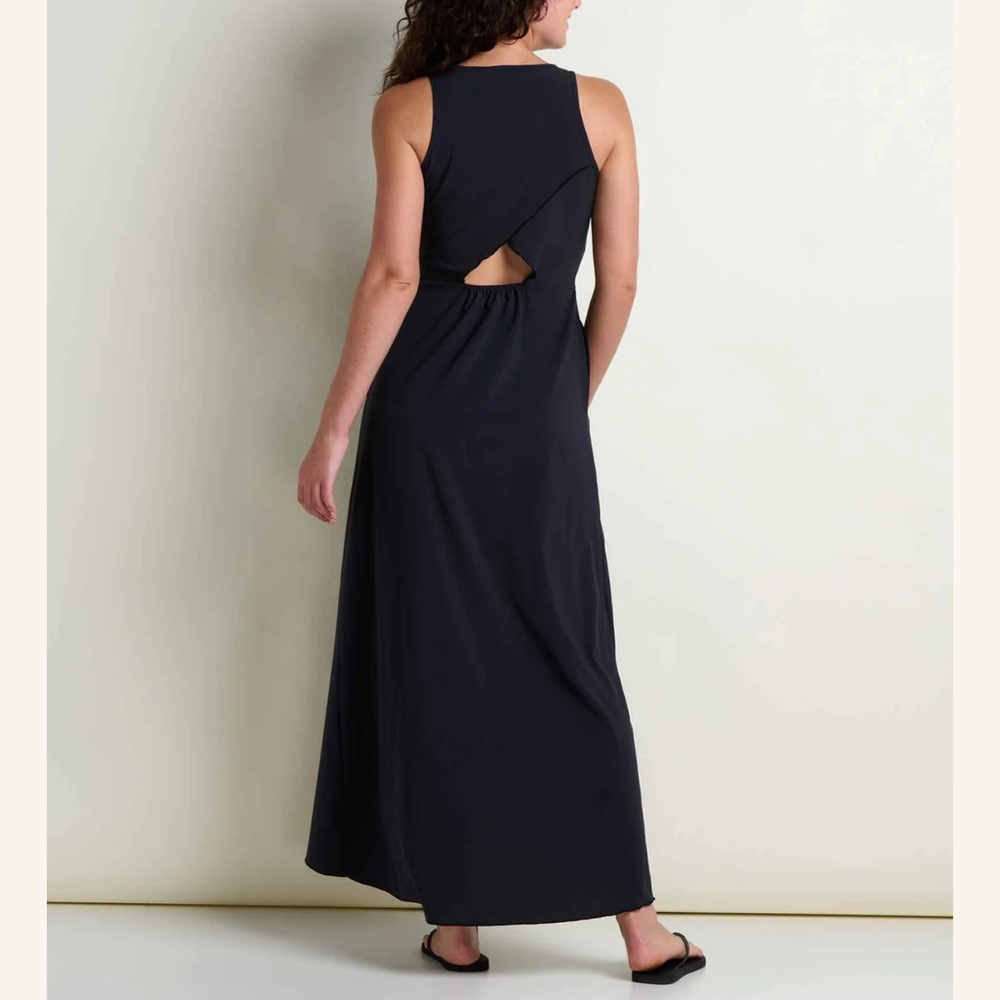 Toad & Co Sunkissed Maxi Dress Black Small Crew Neck Tank A Line Full Length - Picture 2 of 9